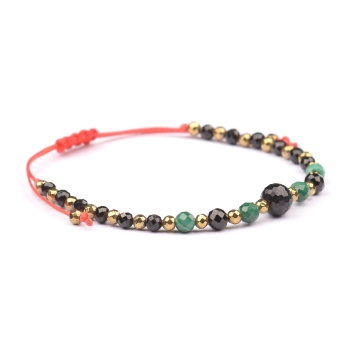 Bransoletka celebrytka czarny TURMALIN MALACHIT HEMATYT ochrona i odwaga